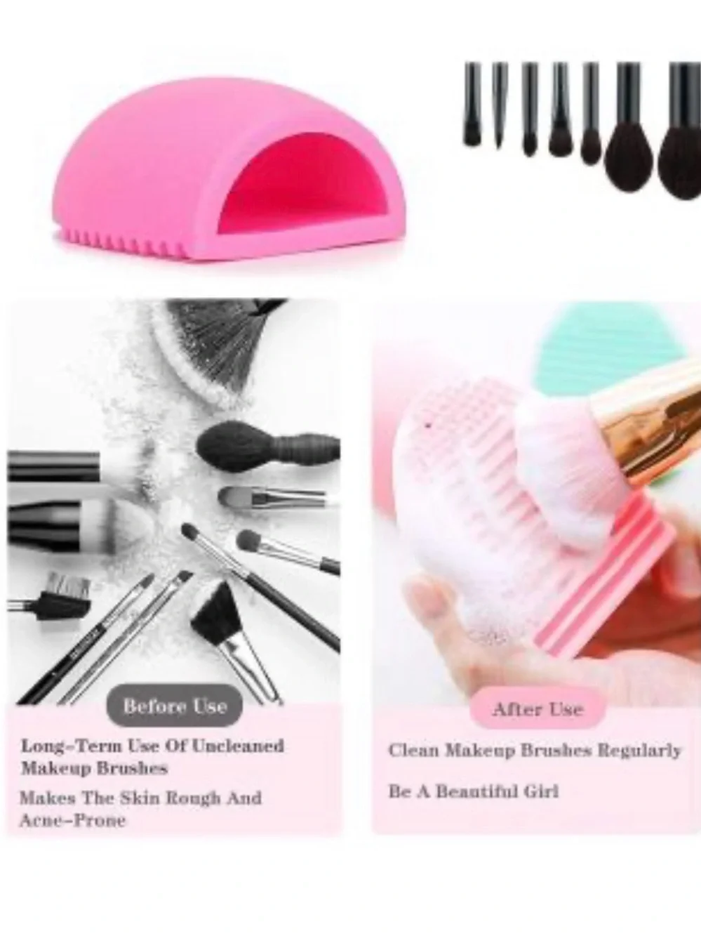 Joah - Large Powder Brush & 6 Pck Makeup Brush Holder w/ Makeup Cleaning pad 💜🩷💜